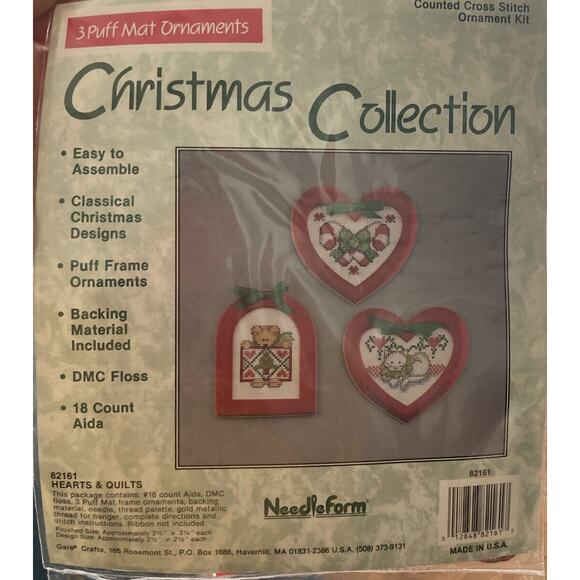 Needleform Christmas Classic Collection Cross Stitch 3 Puff Mat Ornament Kit New - Picture 1 of 2